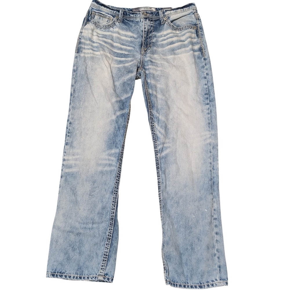 BKE Jeans Mens 33 Light Tyler Straight Leg AB23015 Whiskered Thick Stitch Y2K